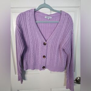 Hooked Up Lavender Cable Knit Cardigan Sweater